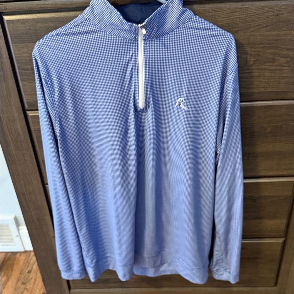 Rhoback Blue Micro-Houndstooth Quarter-Zip Pullover